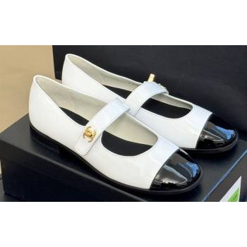 Chanel Patent Calfskin Mary Janes G45280 White/Black 2023 (kaola-23111102)