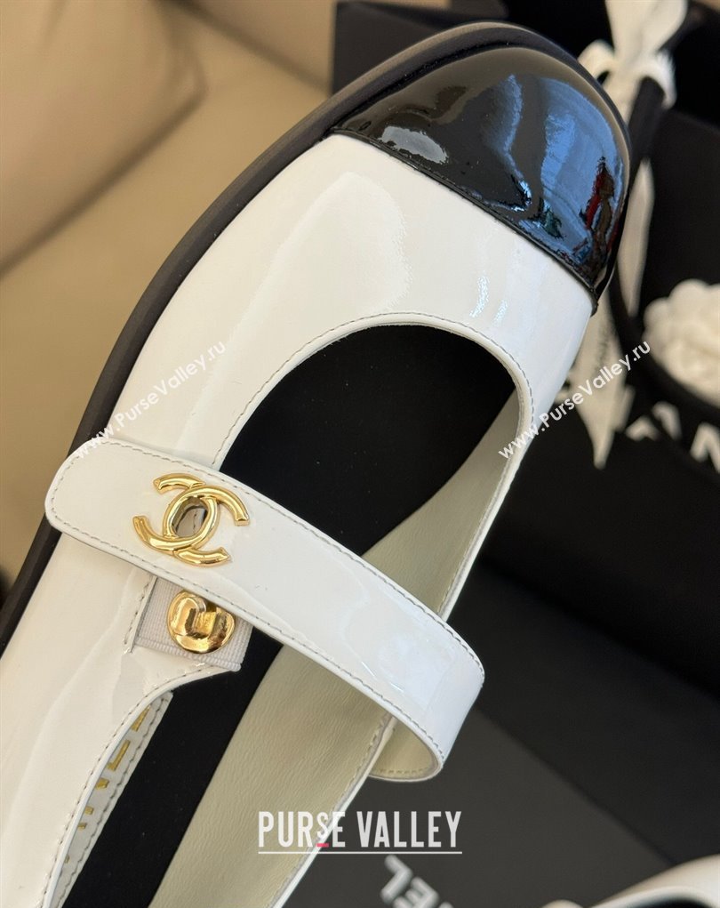 Chanel Patent Calfskin Mary Janes G45280 White/Black 2023 (kaola-23111102)
