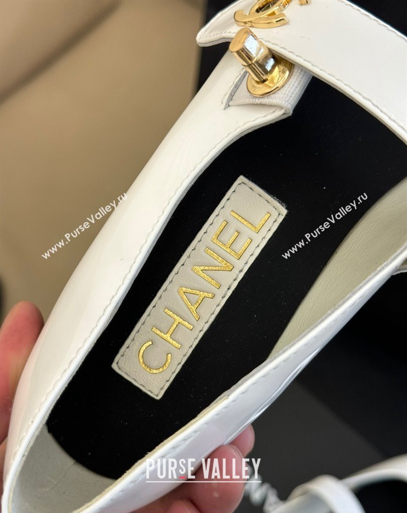 Chanel Patent Calfskin Mary Janes G45280 White/Black 2023 (kaola-23111102)