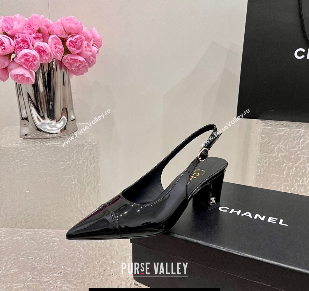 Chanel Patent Calfskin Slingbacks G45251 Black 2023 (SS-23111101)