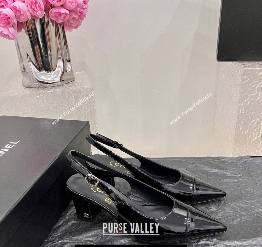 Chanel Patent Calfskin Slingbacks G45251 Black 2023 (SS-23111101)