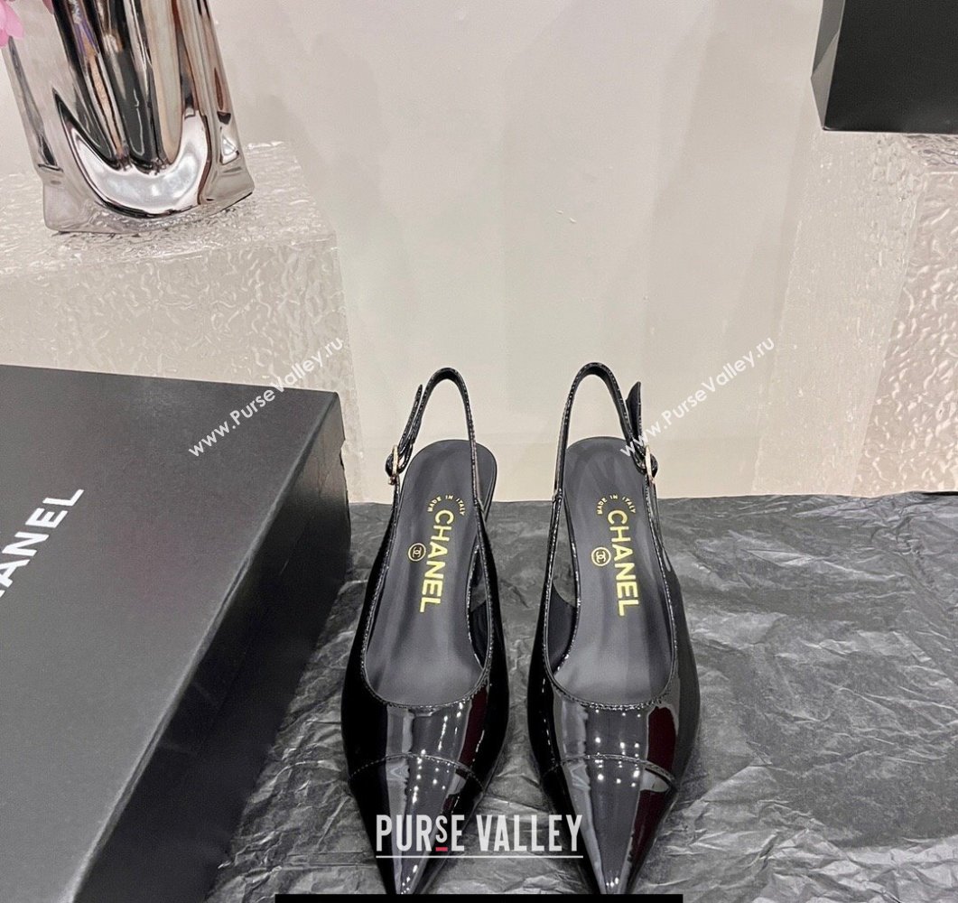 Chanel Patent Calfskin Slingbacks G45251 Black 2023 (SS-23111101)