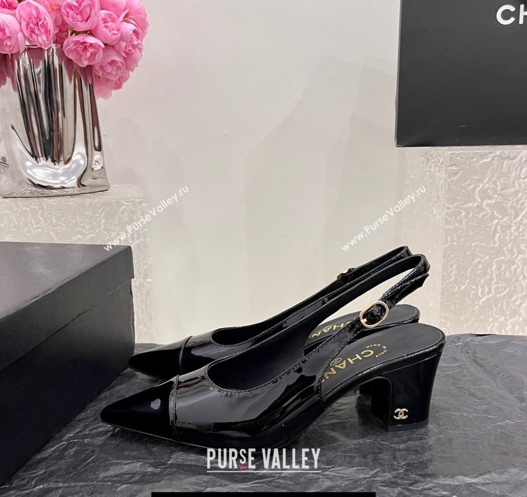Chanel Patent Calfskin Slingbacks G45251 Black 2023 (SS-23111101)