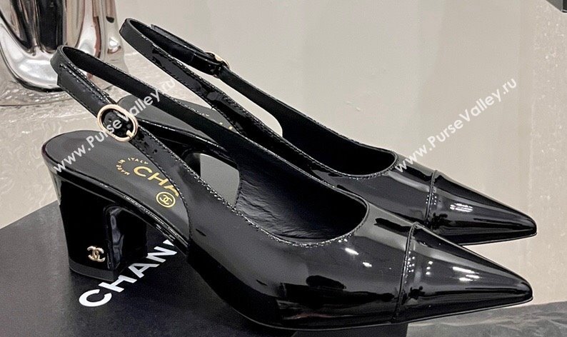 Chanel Patent Calfskin Slingbacks G45251 Black 2023 (SS-23111101)
