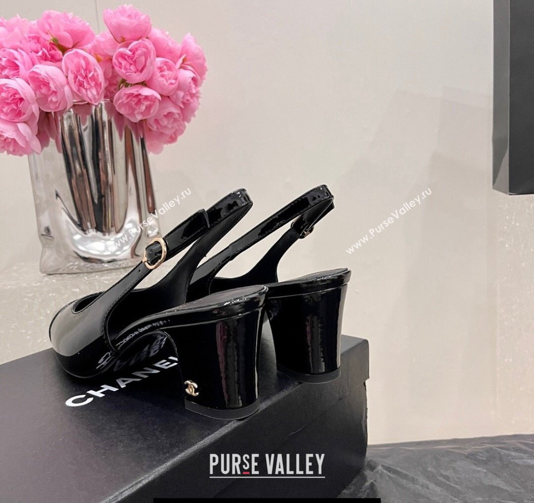Chanel Patent Calfskin Slingbacks G45251 Black 2023 (SS-23111101)