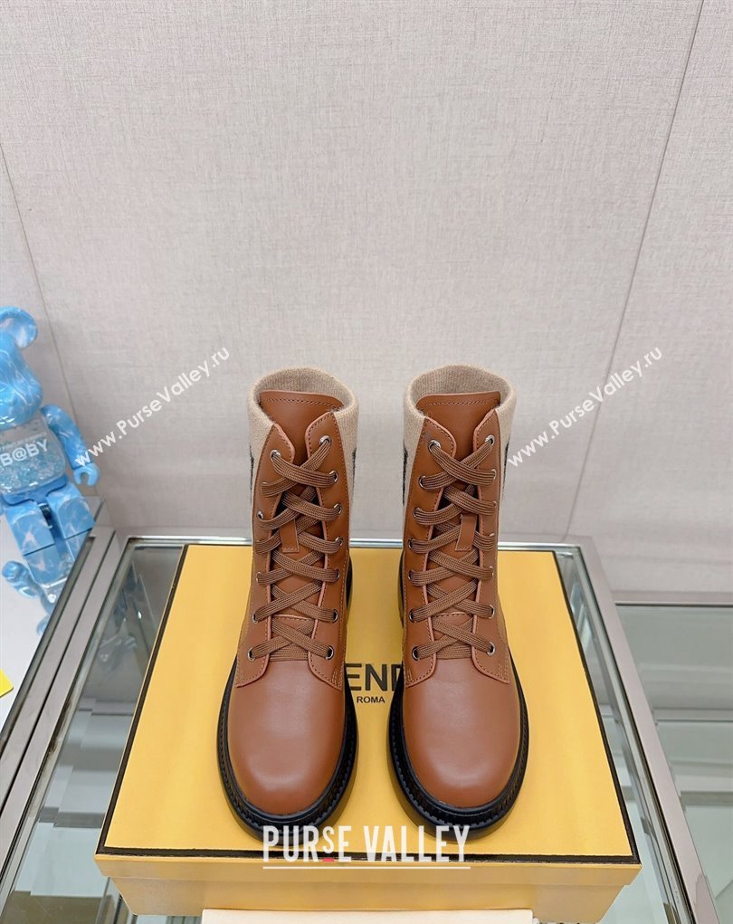 Fendi Domino leather biker boots with laces Brown 2023 (modeng-23111066)