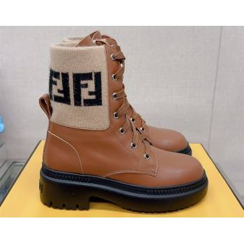 Fendi Domino leather biker boots with laces Brown 2023 (modeng-23111066)