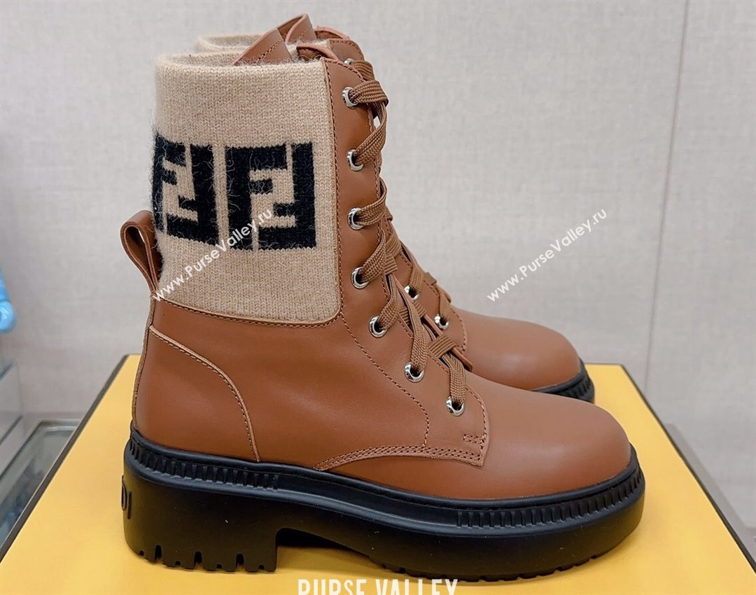 Fendi Domino leather biker boots with laces Brown 2023 (modeng-23111066)