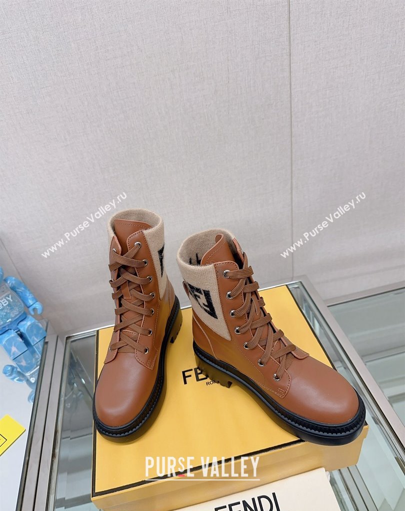 Fendi Domino leather biker boots with laces Brown 2023 (modeng-23111066)