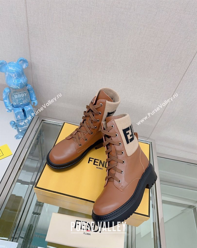 Fendi Domino leather biker boots with laces Brown 2023 (modeng-23111066)