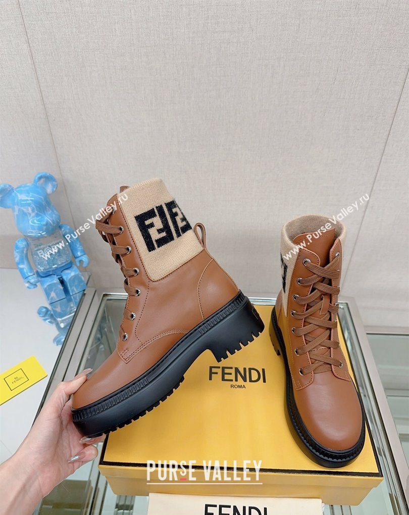 Fendi Domino leather biker boots with laces Brown 2023 (modeng-23111066)