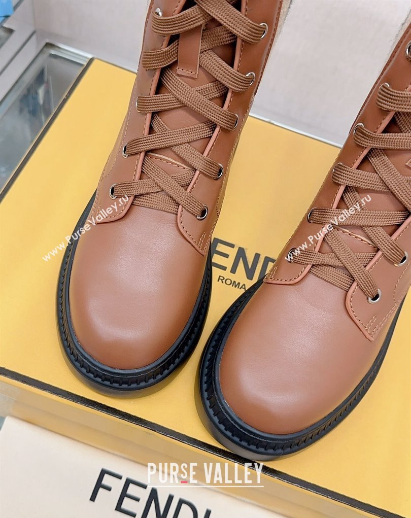 Fendi Domino leather biker boots with laces Brown 2023 (modeng-23111066)