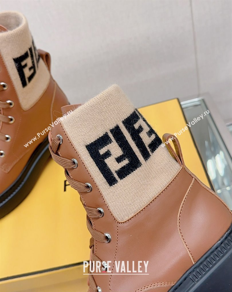 Fendi Domino leather biker boots with laces Brown 2023 (modeng-23111066)