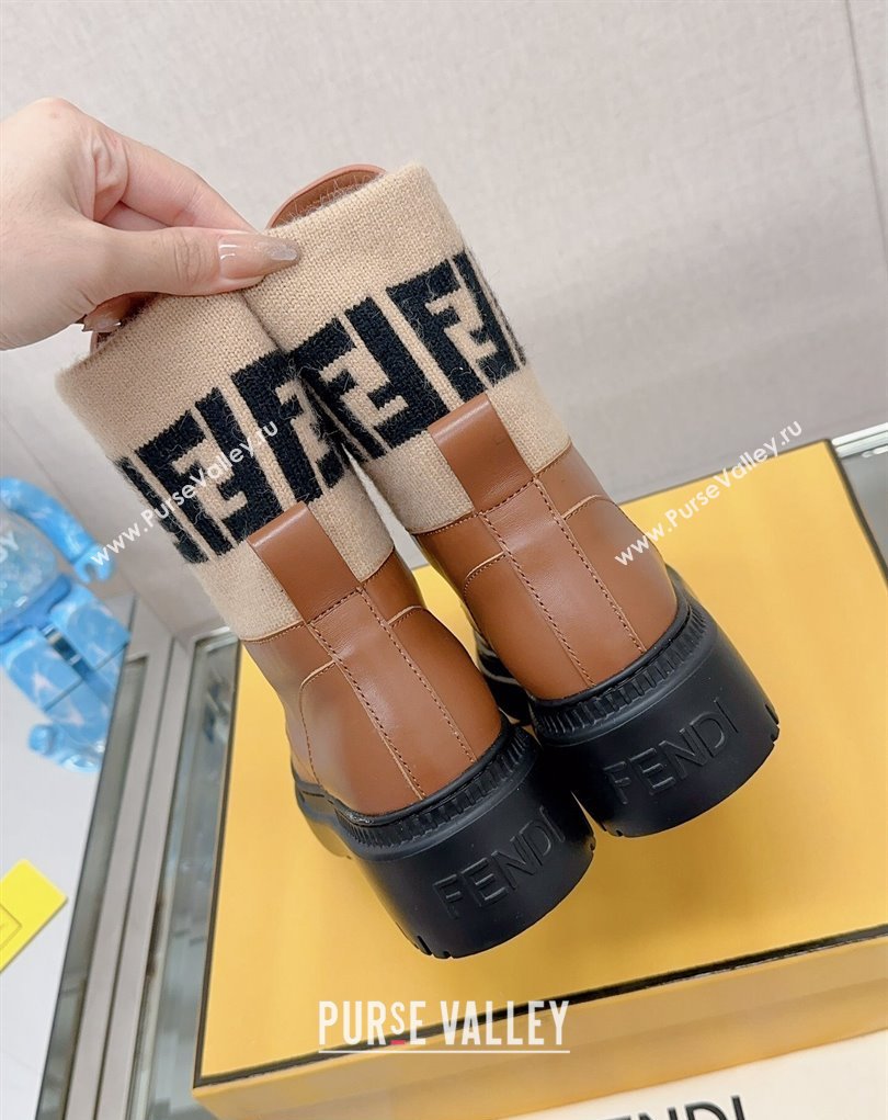 Fendi Domino leather biker boots with laces Brown 2023 (modeng-23111066)