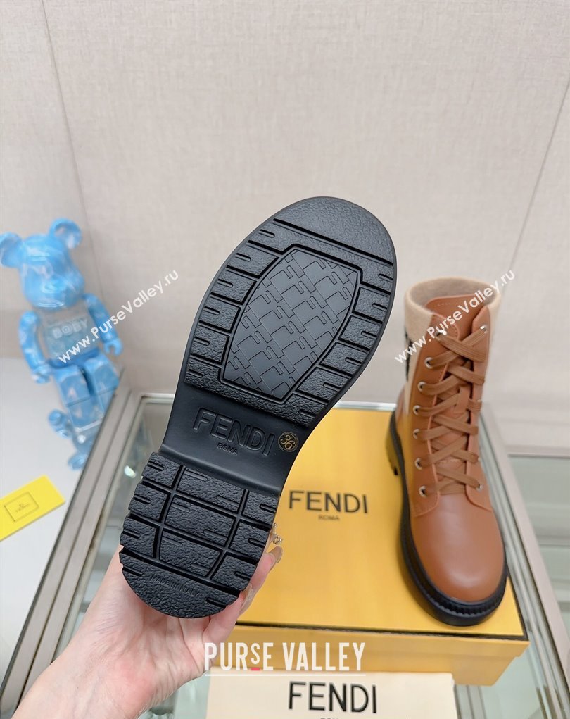 Fendi Domino leather biker boots with laces Brown 2023 (modeng-23111066)