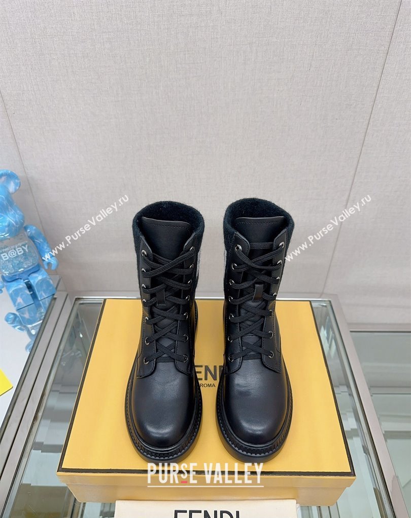 Fendi Domino leather biker boots with laces Black 2023 (modeng-23111065)