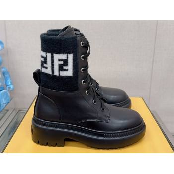 Fendi Domino leather biker boots with laces Black 2023 (modeng-23111065)