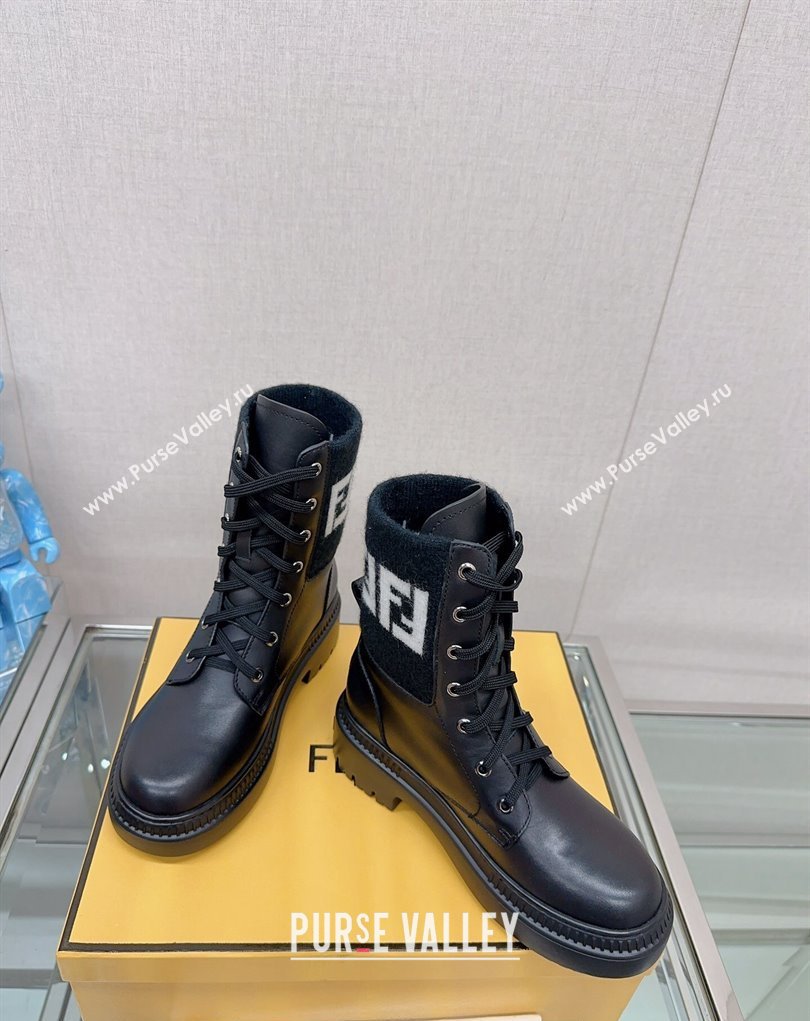 Fendi Domino leather biker boots with laces Black 2023 (modeng-23111065)