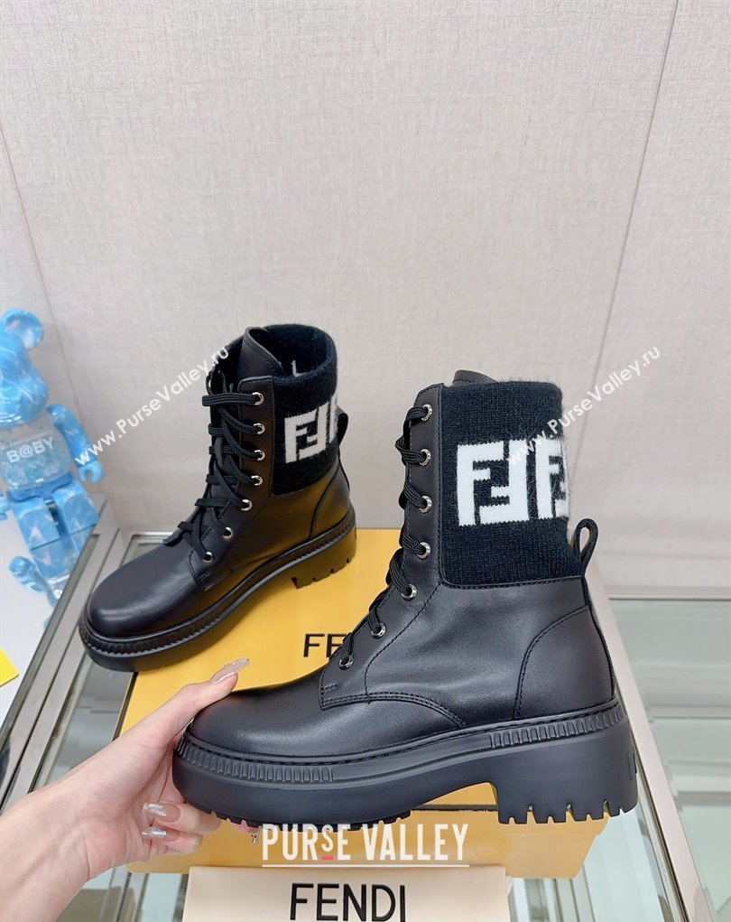Fendi Domino leather biker boots with laces Black 2023 (modeng-23111065)