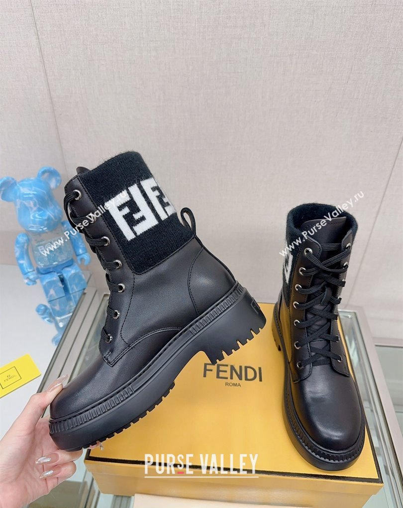 Fendi Domino leather biker boots with laces Black 2023 (modeng-23111065)