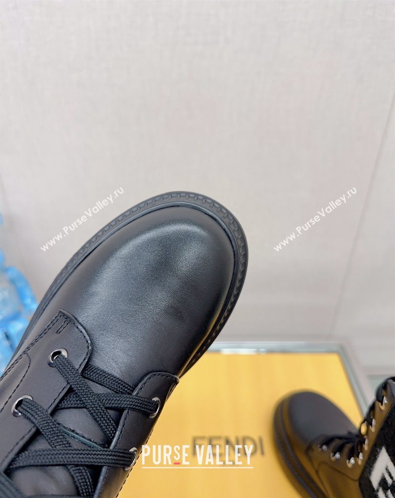 Fendi Domino leather biker boots with laces Black 2023 (modeng-23111065)