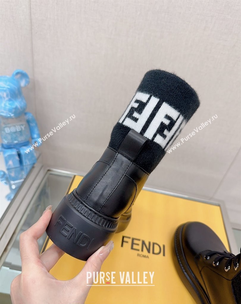 Fendi Domino leather biker boots with laces Black 2023 (modeng-23111065)