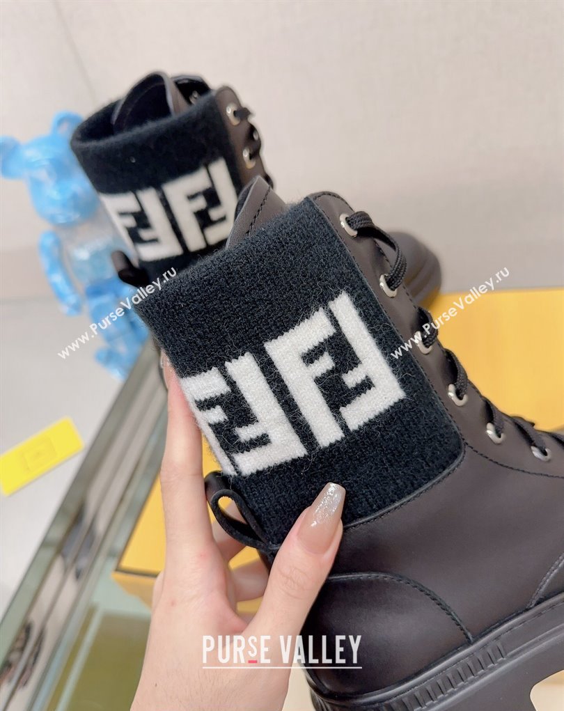 Fendi Domino leather biker boots with laces Black 2023 (modeng-23111065)