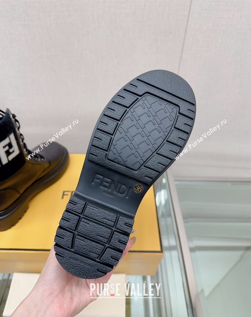 Fendi Domino leather biker boots with laces Black 2023 (modeng-23111065)