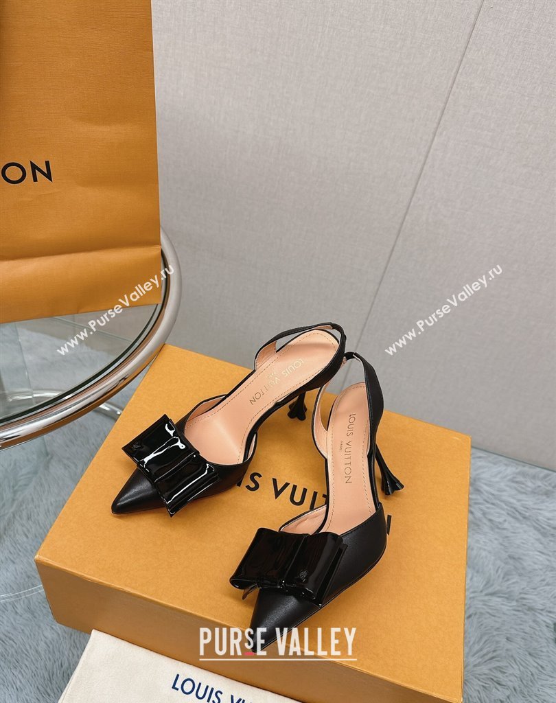 Louis Vuitton Heel 9.5cm Blossom Slingback Pumps with Bow Lambskin Black 2023 (modeng-23111401)