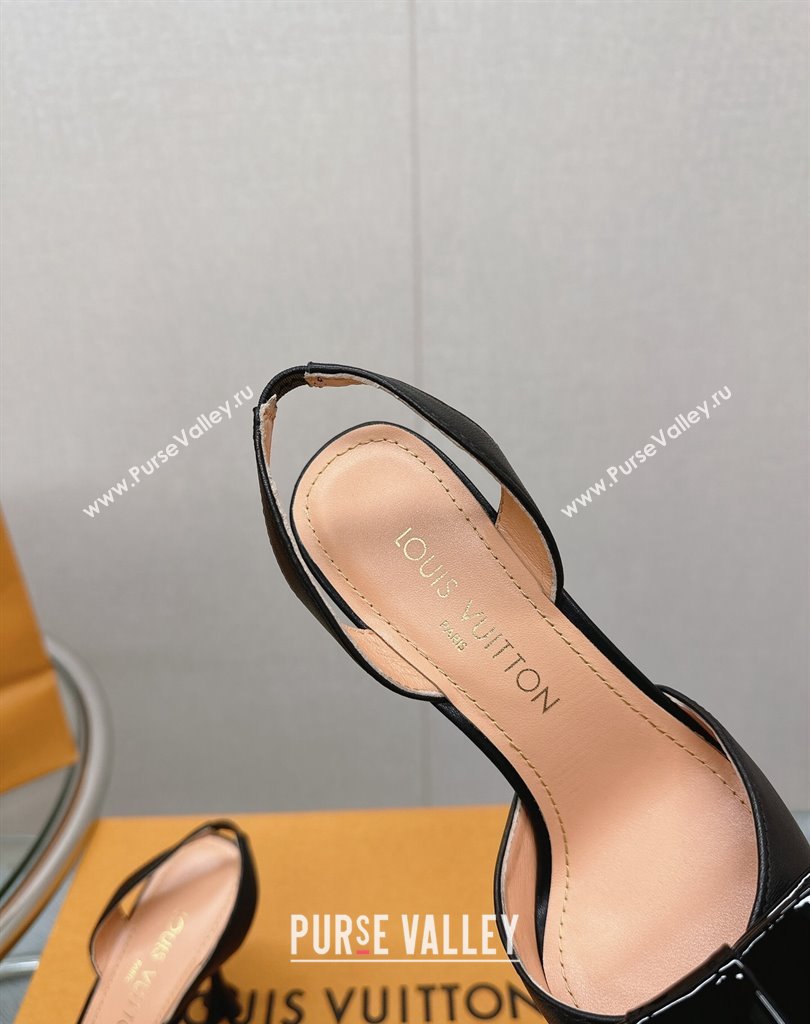 Louis Vuitton Heel 9.5cm Blossom Slingback Pumps with Bow Lambskin Black 2023 (modeng-23111401)