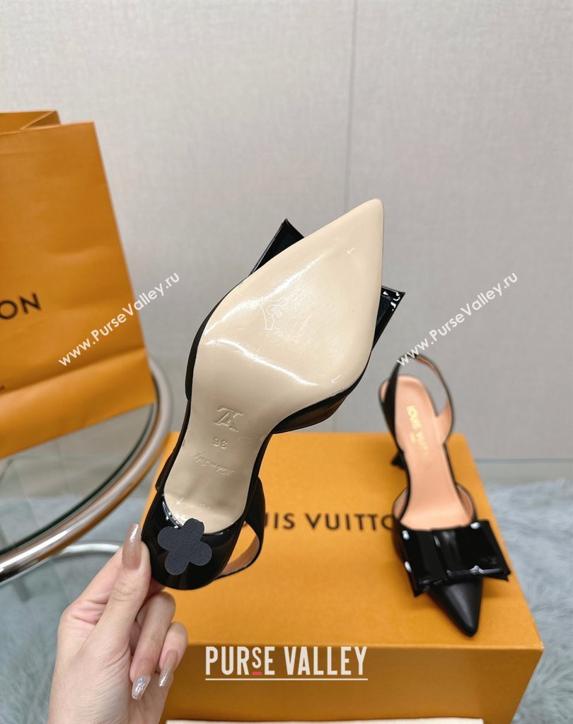 Louis Vuitton Heel 9.5cm Blossom Slingback Pumps with Bow Lambskin Black 2023 (modeng-23111401)