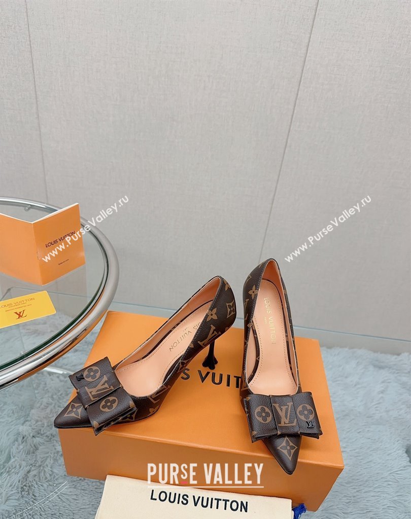 Louis Vuitton Heel 9.5cm Blossom Pumps with Bow Monogram Canvas 2023 (modeng-23111409)