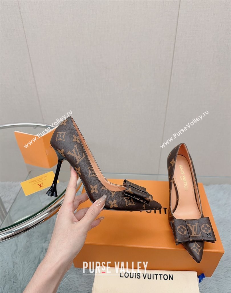 Louis Vuitton Heel 9.5cm Blossom Pumps with Bow Monogram Canvas 2023 (modeng-23111409)