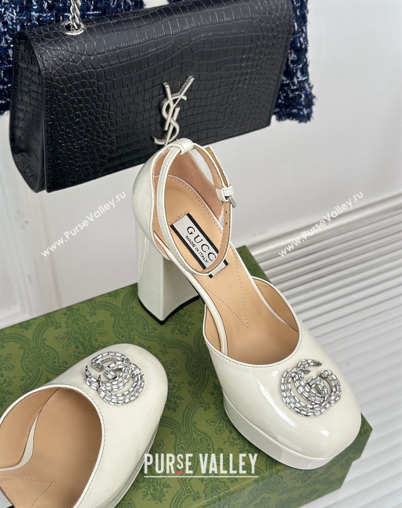 Gucci Heel 11.5cm Womens platform 3.5cm pumps with crystals Double G 762386 Patent White 2023 (modeng-23111419)