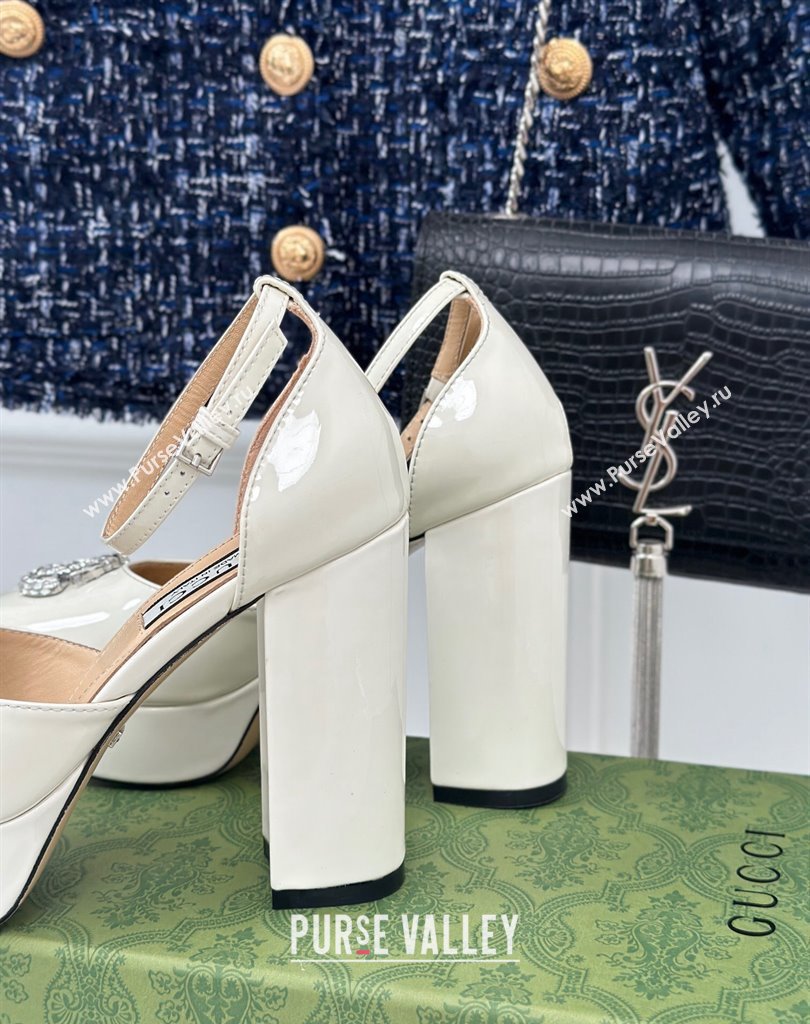 Gucci Heel 11.5cm Womens platform 3.5cm pumps with crystals Double G 762386 Patent White 2023 (modeng-23111419)
