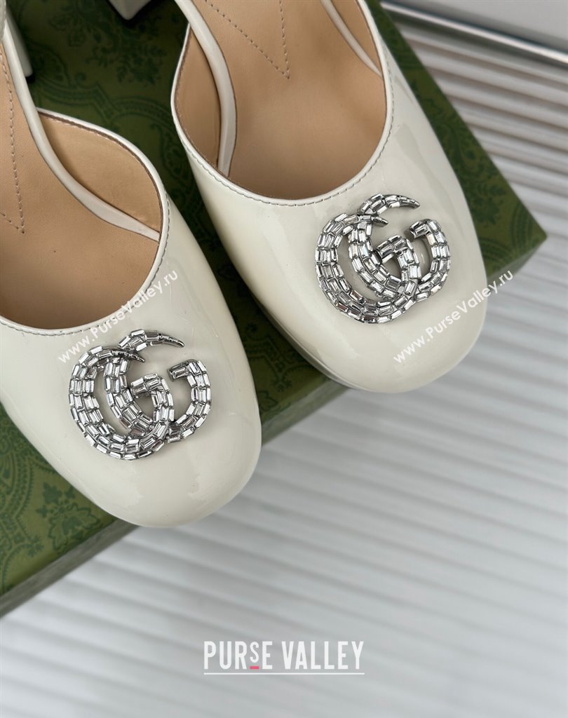 Gucci Heel 11.5cm Womens platform 3.5cm pumps with crystals Double G 762386 Patent White 2023 (modeng-23111419)