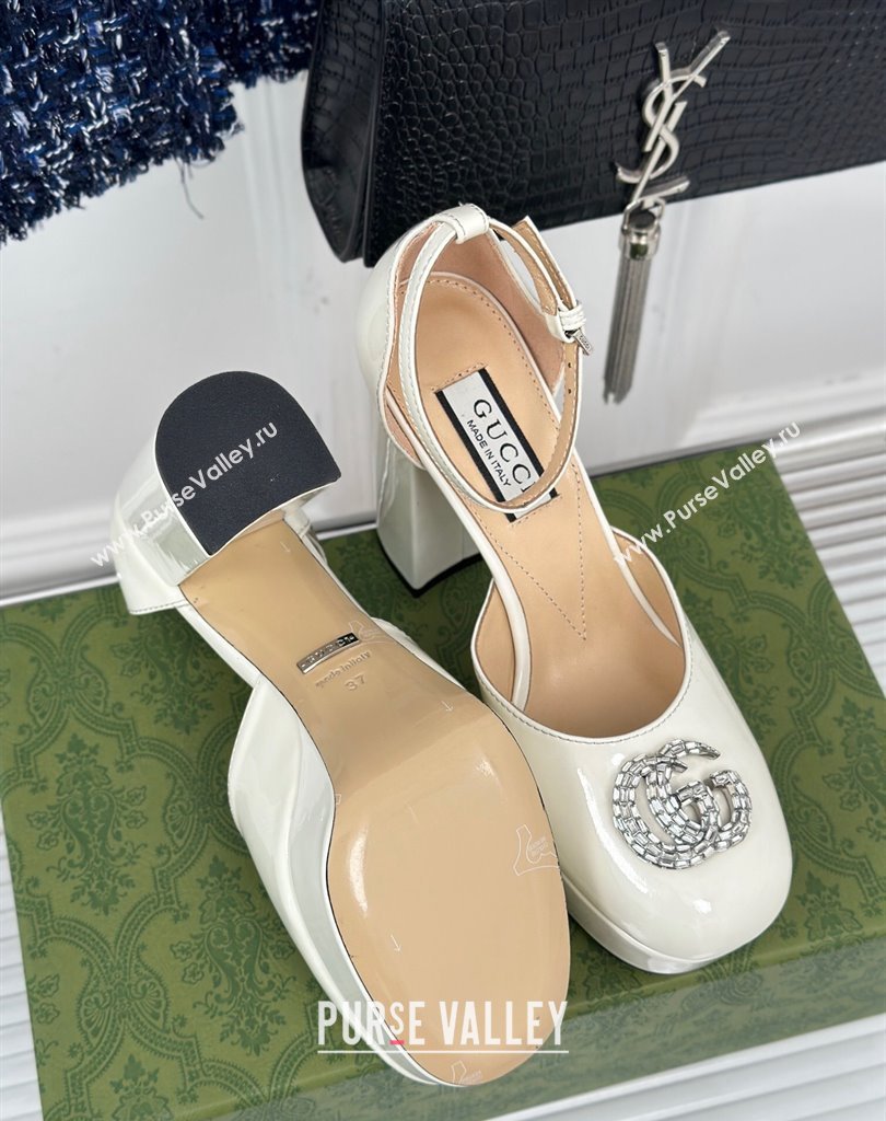 Gucci Heel 11.5cm Womens platform 3.5cm pumps with crystals Double G 762386 Patent White 2023 (modeng-23111419)