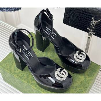 Gucci Heel 11.5cm Womens platform 3.5cm pumps with crystals Double G 762386 Patent Black 2023 (modeng-23111418)
