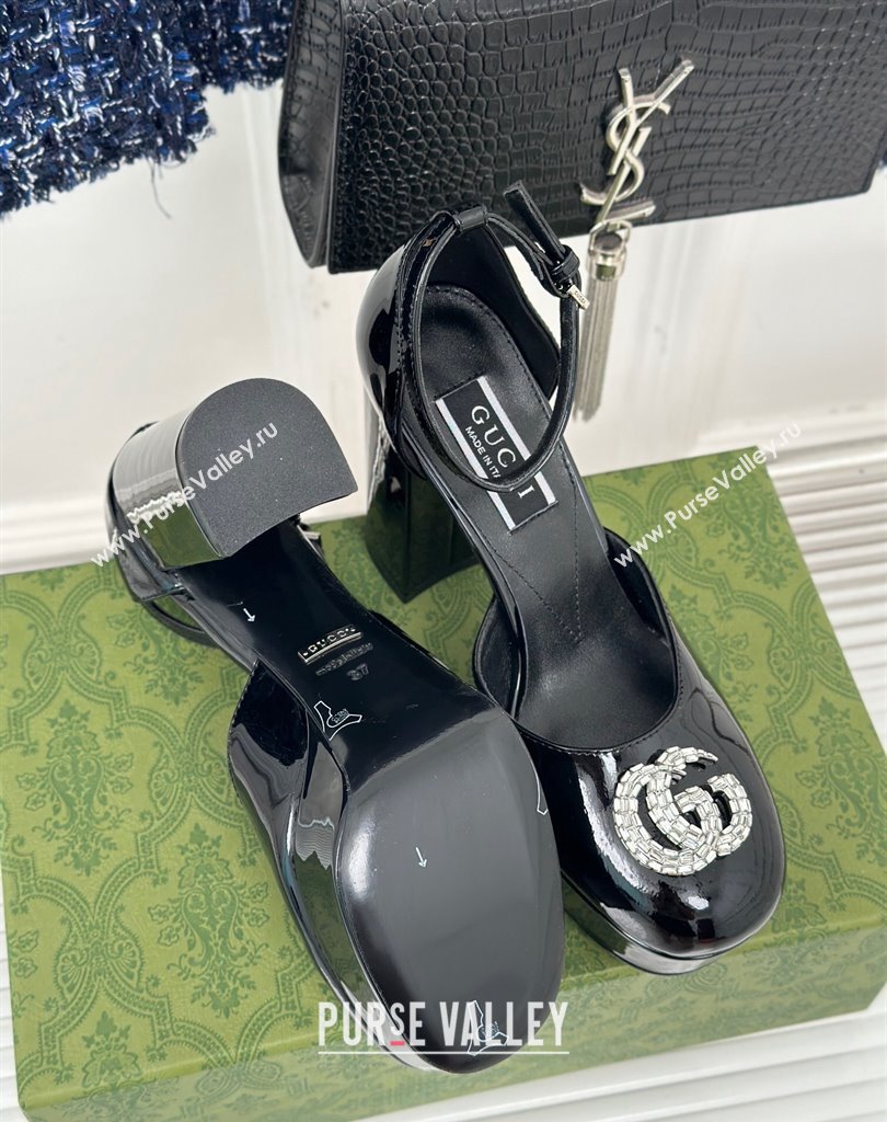 Gucci Heel 11.5cm Womens platform 3.5cm pumps with crystals Double G 762386 Patent Black 2023 (modeng-23111418)