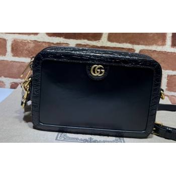 Gucci Crocodile trim shoulder bag with Double G 710861 black 2024 (dlh-23112425)
