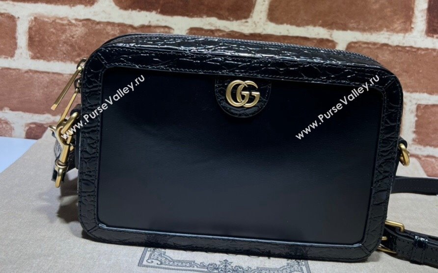 Gucci Crocodile trim shoulder bag with Double G 710861 black 2024 (dlh-23112425)