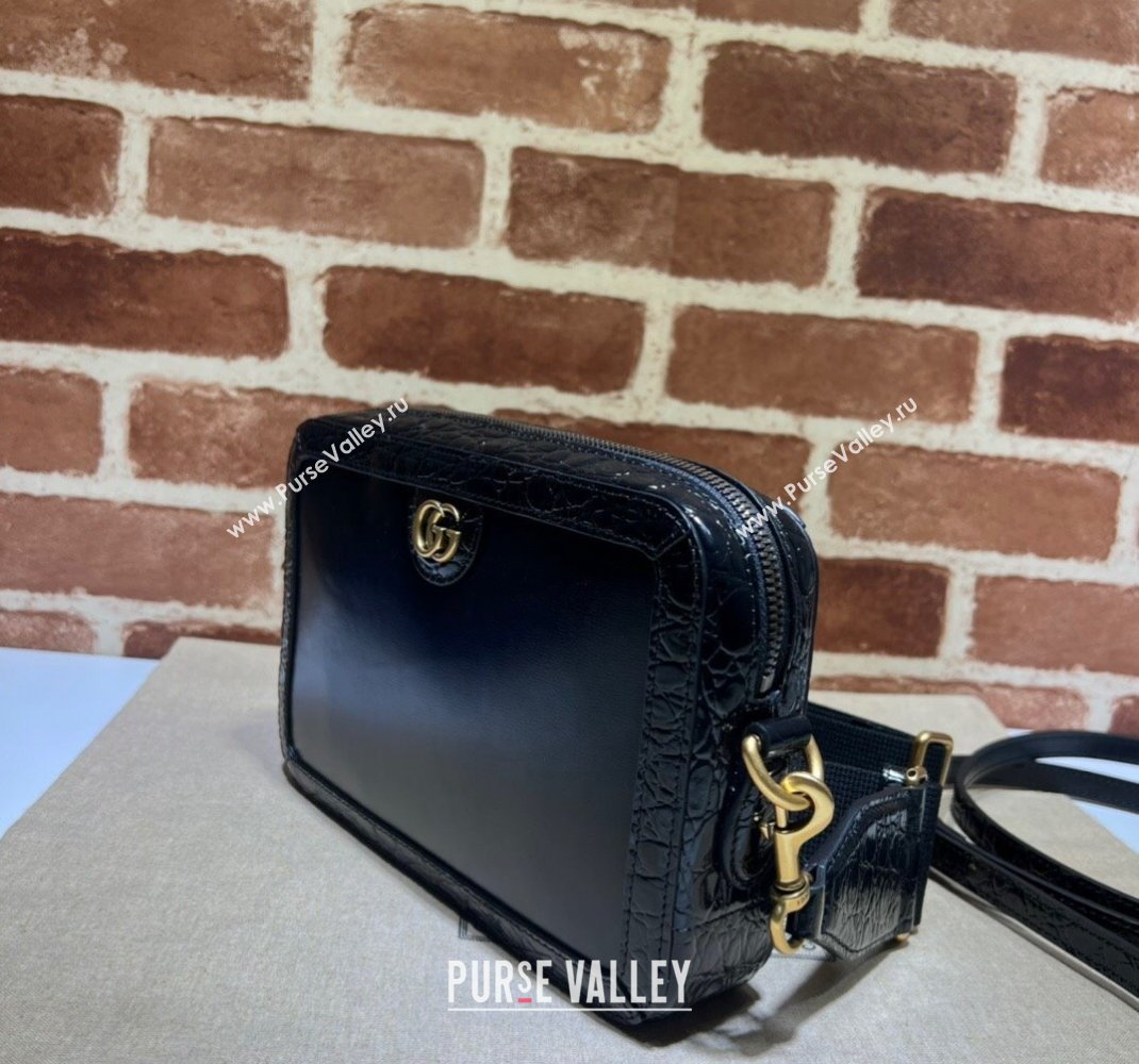 Gucci Crocodile trim shoulder bag with Double G 710861 black 2024 (dlh-23112425)
