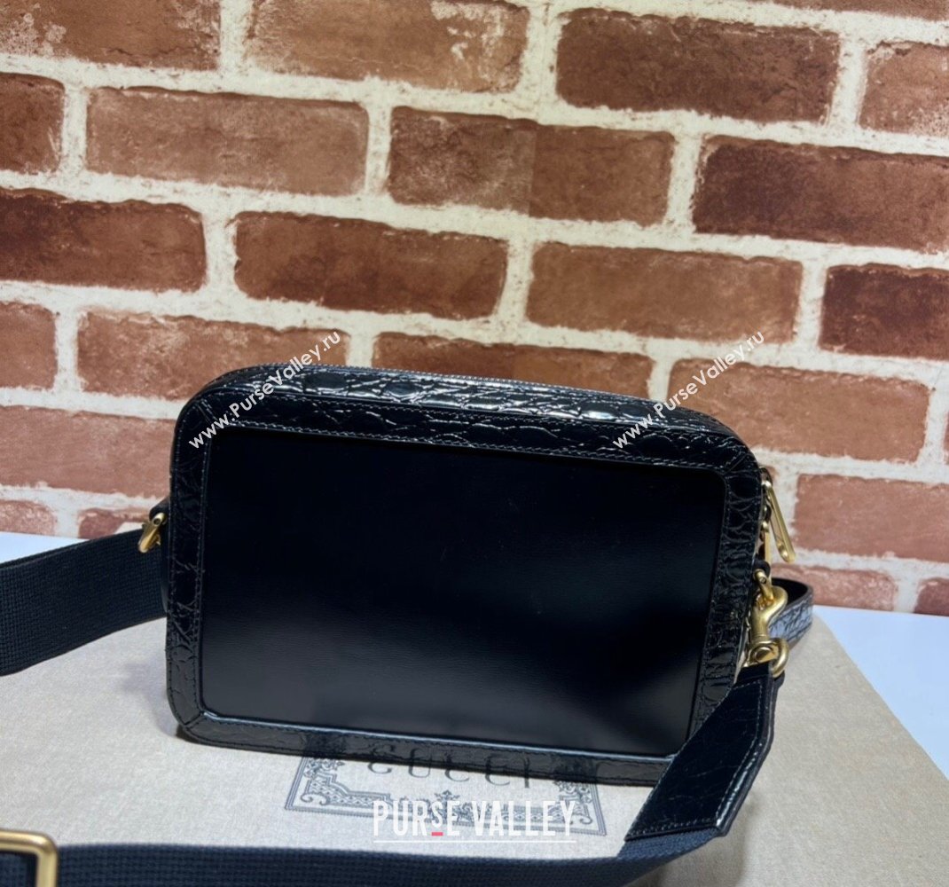 Gucci Crocodile trim shoulder bag with Double G 710861 black 2024 (dlh-23112425)
