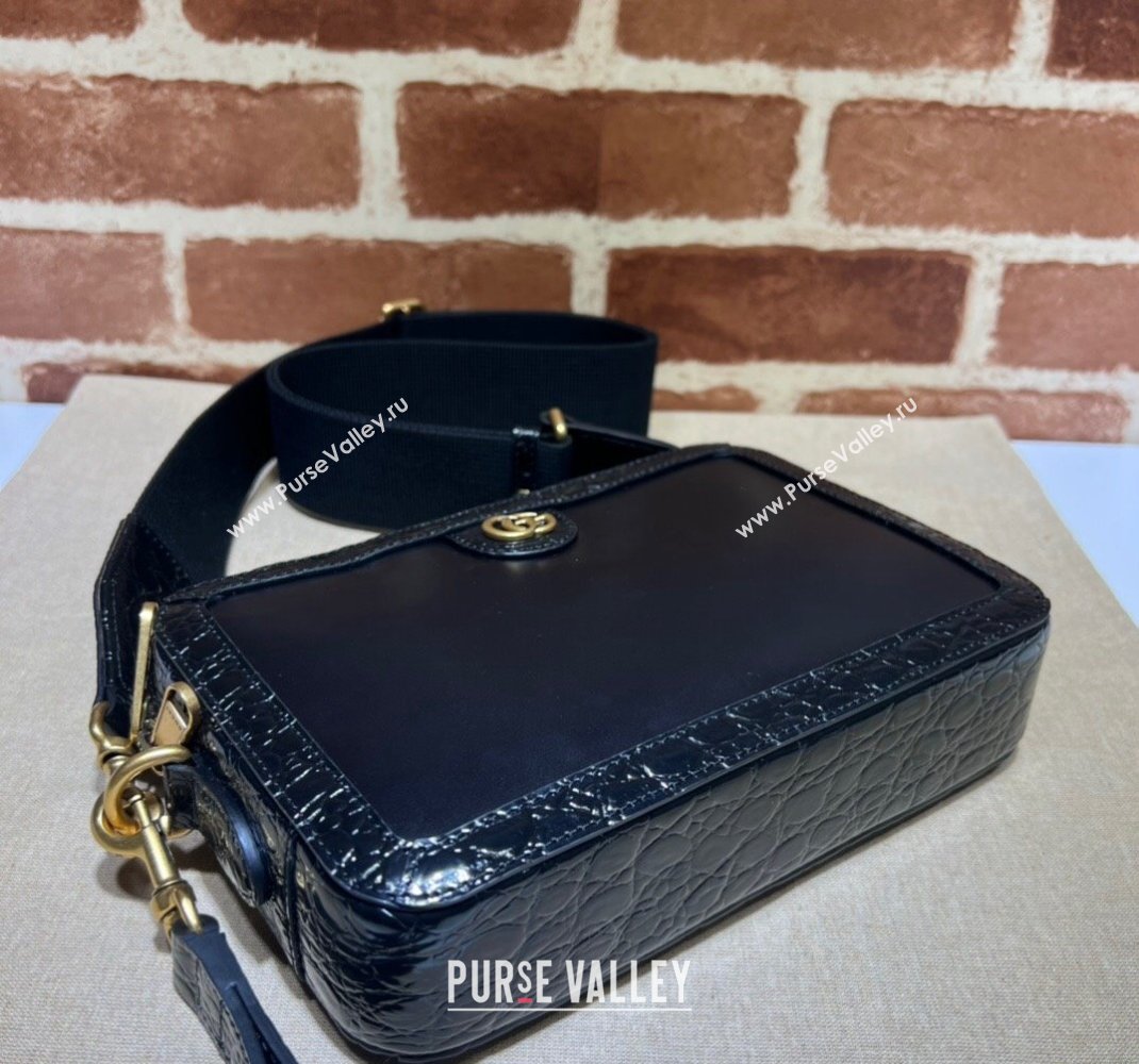 Gucci Crocodile trim shoulder bag with Double G 710861 black 2024 (dlh-23112425)