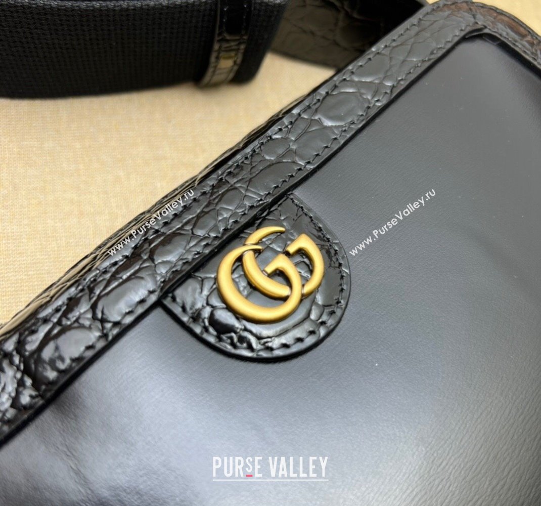 Gucci Crocodile trim shoulder bag with Double G 710861 black 2024 (dlh-23112425)