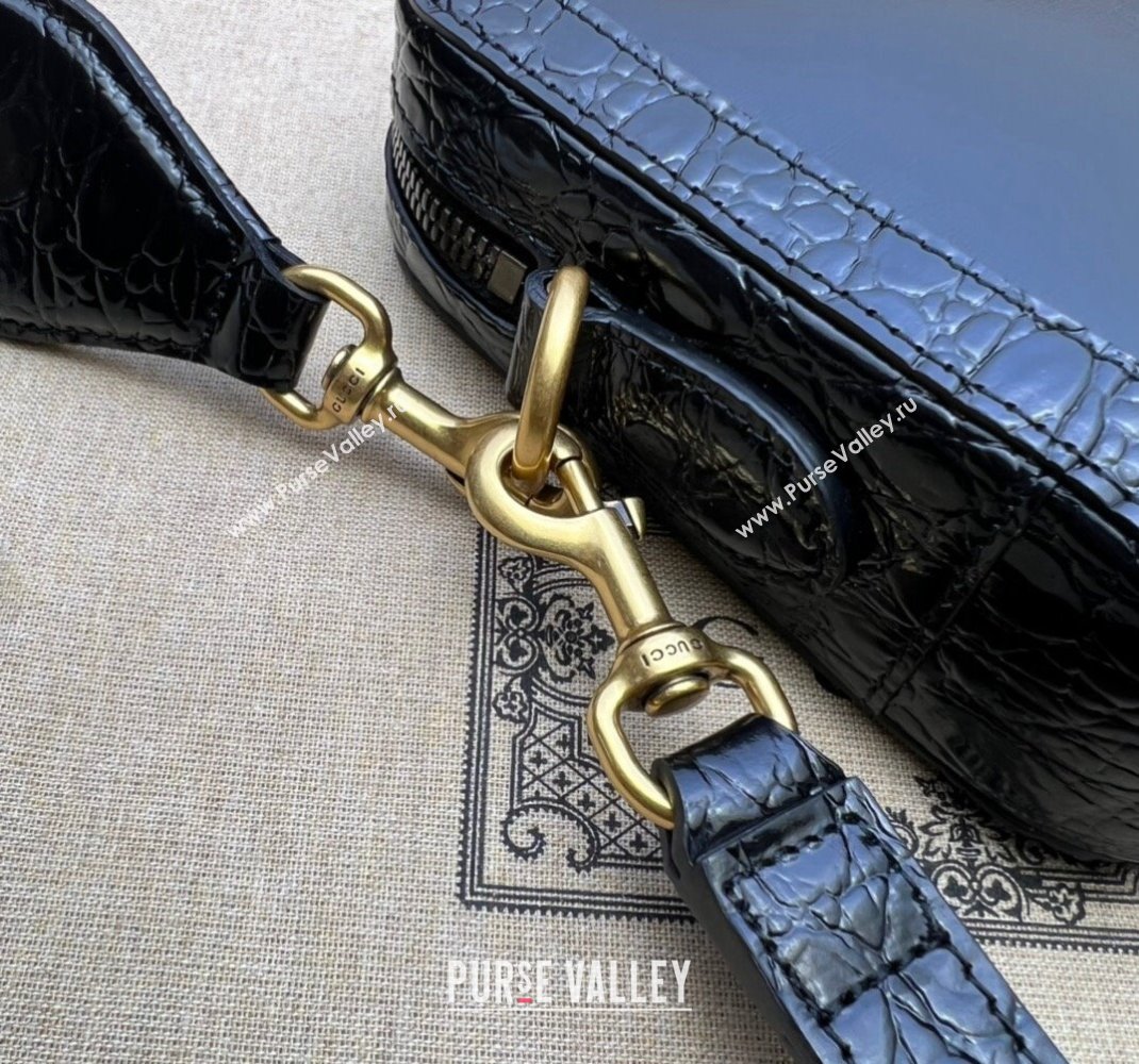 Gucci Crocodile trim shoulder bag with Double G 710861 black 2024 (dlh-23112425)
