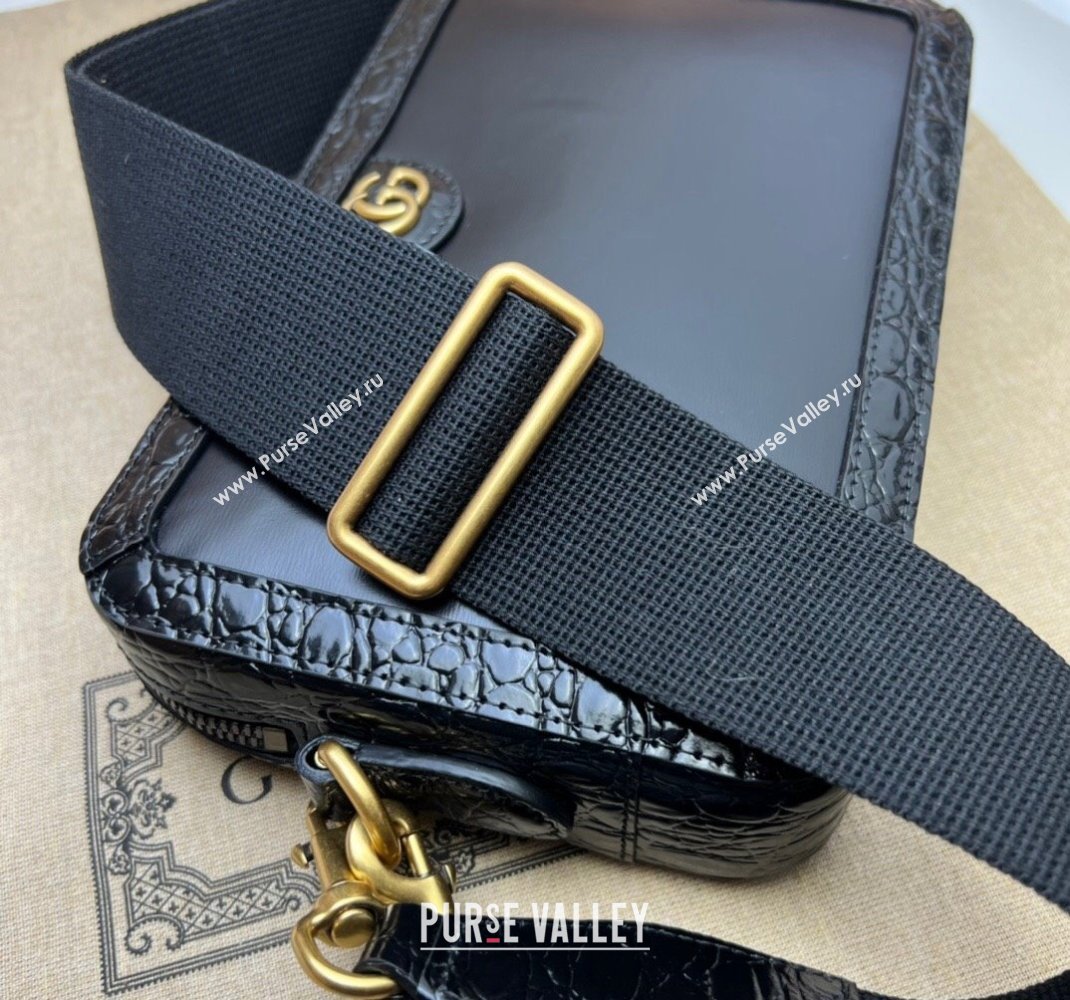 Gucci Crocodile trim shoulder bag with Double G 710861 black 2024 (dlh-23112425)