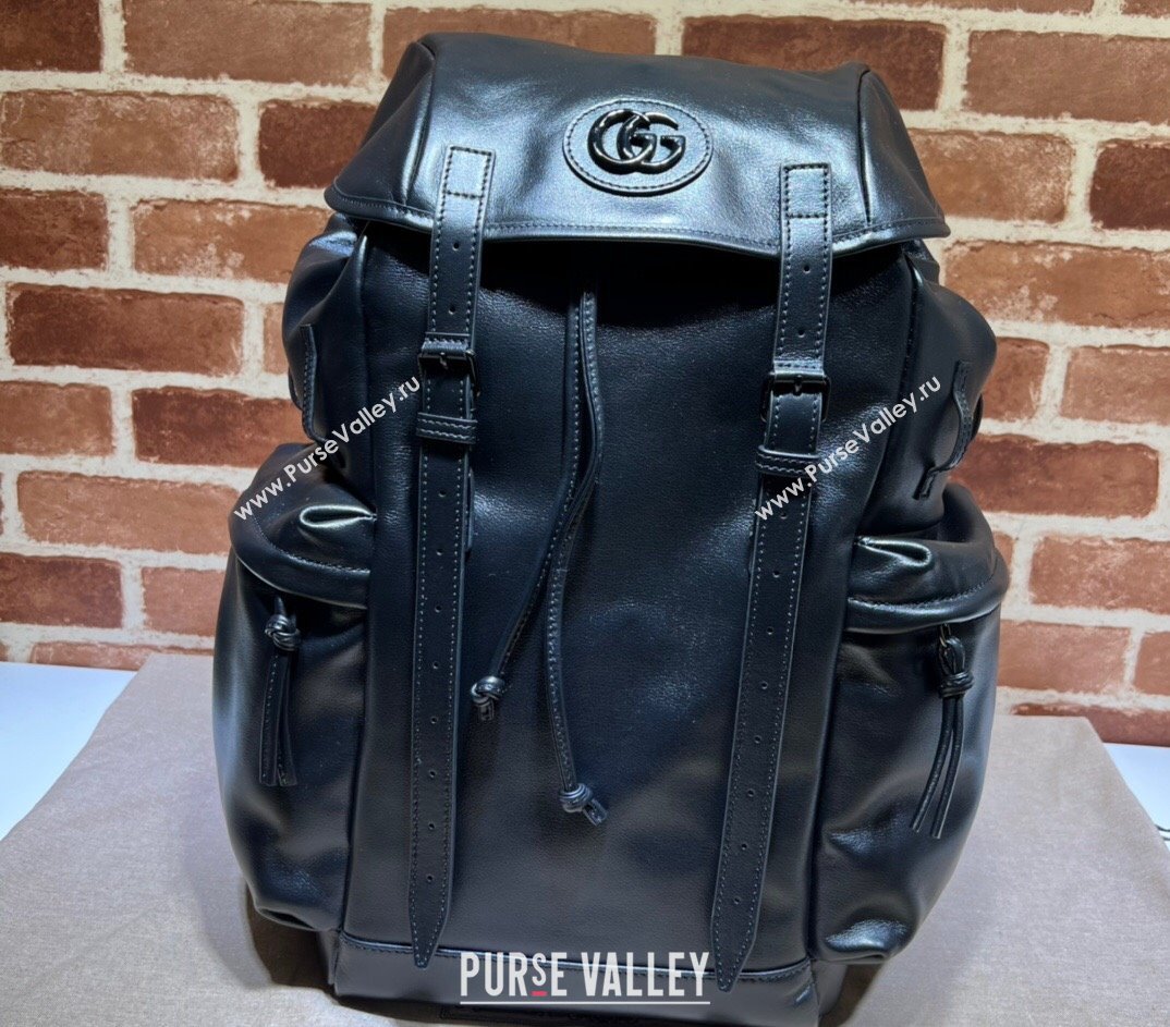 Gucci Backpack with tonal Double G 725657 Leather Black 2023 (dlh-23111441)