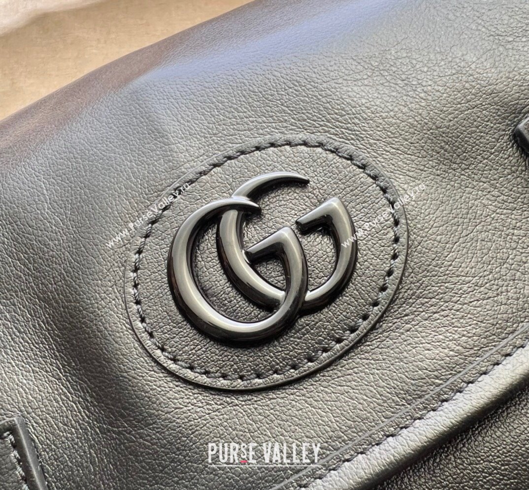 Gucci Backpack with tonal Double G 725657 Leather Black 2023 (dlh-23111441)