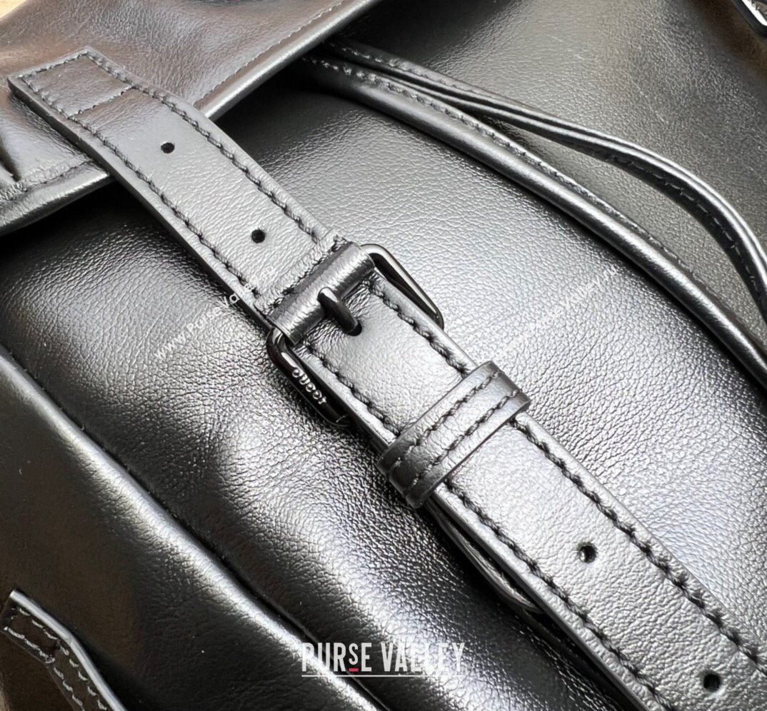 Gucci Backpack with tonal Double G 725657 Leather Black 2023 (dlh-23111441)